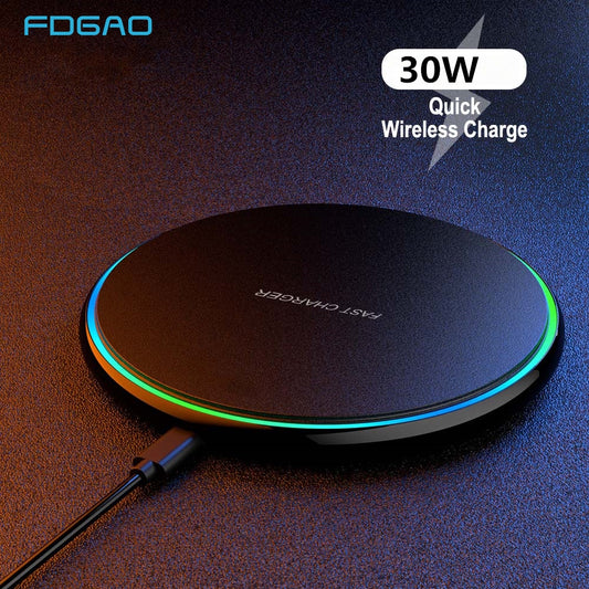30W Wireless Charger USB C Fast Charging Pad Quick Charge QC 3.0 for Iphone 15 14 13 12 11 XS XR X 8 Samsung S23 S22 S21